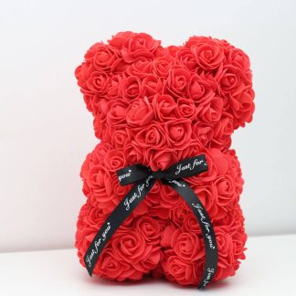 Medvídek z růží červený - 25 cm