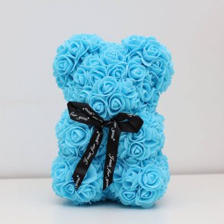 Medvídek z růží modrý - 25 cm