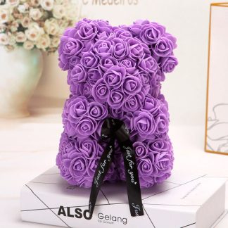 Medvídek z růží fialový - 25 cm