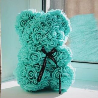 Medvídek z růží tyrkysový - 25 cm