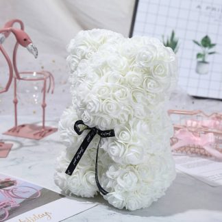 Medvídek z růží bílý - 25 cm