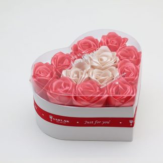 Korálový a krémový saténový květinový box se srdcem z růží - "MEDIUM"