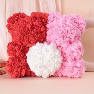 Medvědi růží růžové a červené s bílým srdcem - 25 x 30 cm