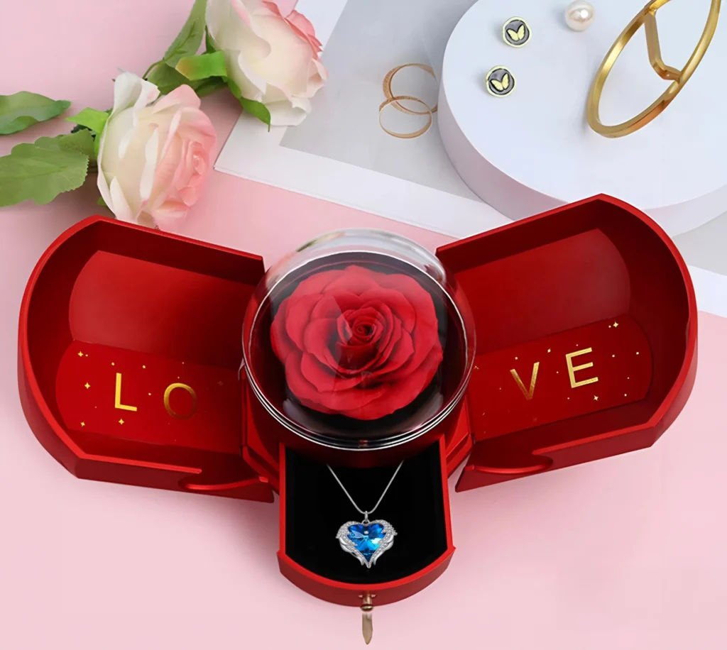 Šperkovnice s dvojitými křídly a věčnou růží