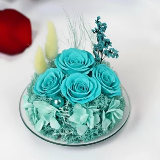 Čtyřitá stabilizovaná tyrkysová růže – „Anděl věčného života"
