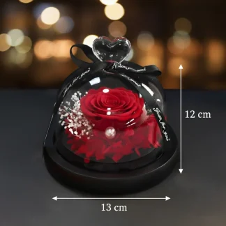 Premium věčná červená růže ve skleněné kopuli se srdíčkem