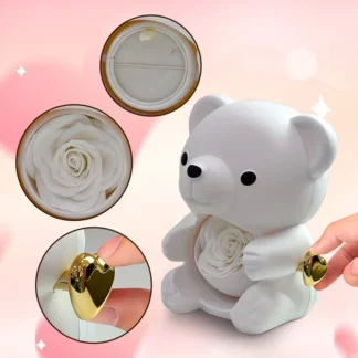 Bílý medvídek s věčnou růží – šperkovnice s dárkovým balením „Love You"