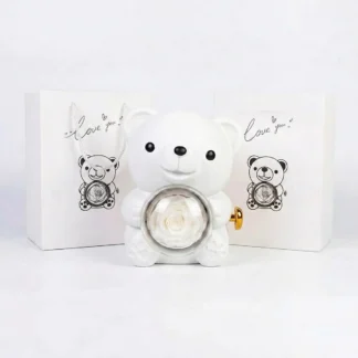Bílý medvídek s věčnou růží – šperkovnice s dárkovým balením „Love You"