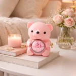 Růžový medvídek s věčnou růží – šperkovnice s dárkovým balením „Love You" - produktový obrázek