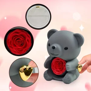 Šedý medvídek s věčnou růží – šperkovnice s dárkovým balením „Love You"