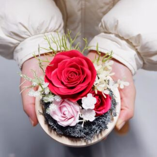 Věčné růže ve skleněné kouli – červená