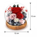 Detail červených růží s nevěstinou závoji ve skleněné kouli