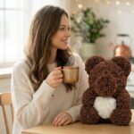 Hnědý medvídek z růží 40 cm s bílým srdcem UARTIK.CZ – unikátní barva