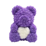 Levandulový medvídek z růží 40cm s bílým srdcem – jemný dárek