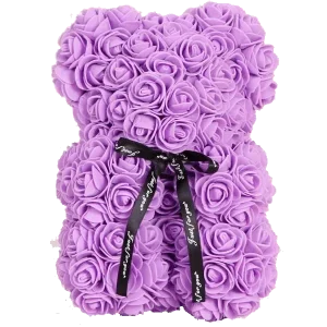 Medvídek z růží fialový - 25 cm