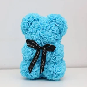 Medvídek z růží modrý - 25 cm