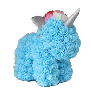 Modrý jednorožec z růží - 25 cm